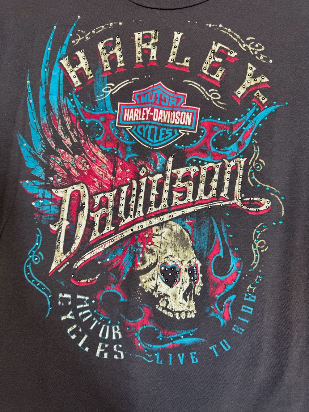Harley Davidson Voodoo New Orleans Graphic Tee Gray Womens Biker Y2K Skull - Picture 2 of 11
